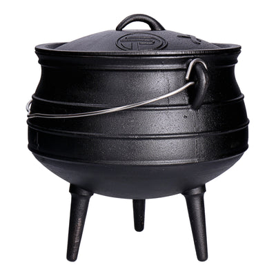 Potjie Pot - BBQ Dreifuß Dutch Oven Gusseisen, Feuerkessel mit Deckel und Füßen Pot 4 ( ca. 12 Liter)