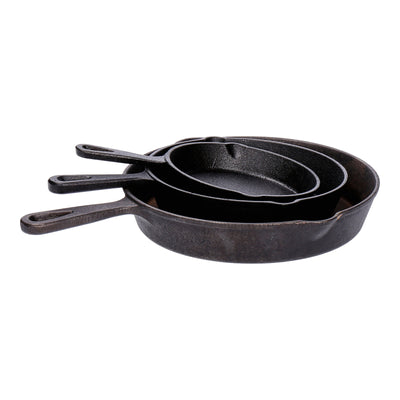 4-teiliges Bratpfannen Set aus Gusseisen aus Ø16 + Ø20 + Ø25cm + Silikon- Griff