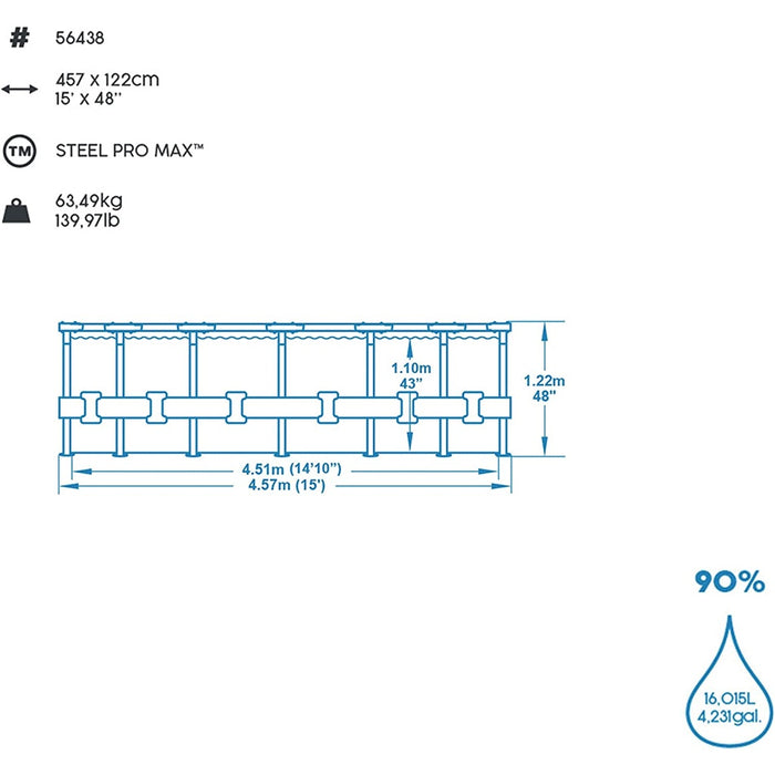 Bestway 56438 Steel Pro MAX Frame Pool Komplettset mit Filterpumpe Ø 457 x 122 cm, lichtgrau, rund