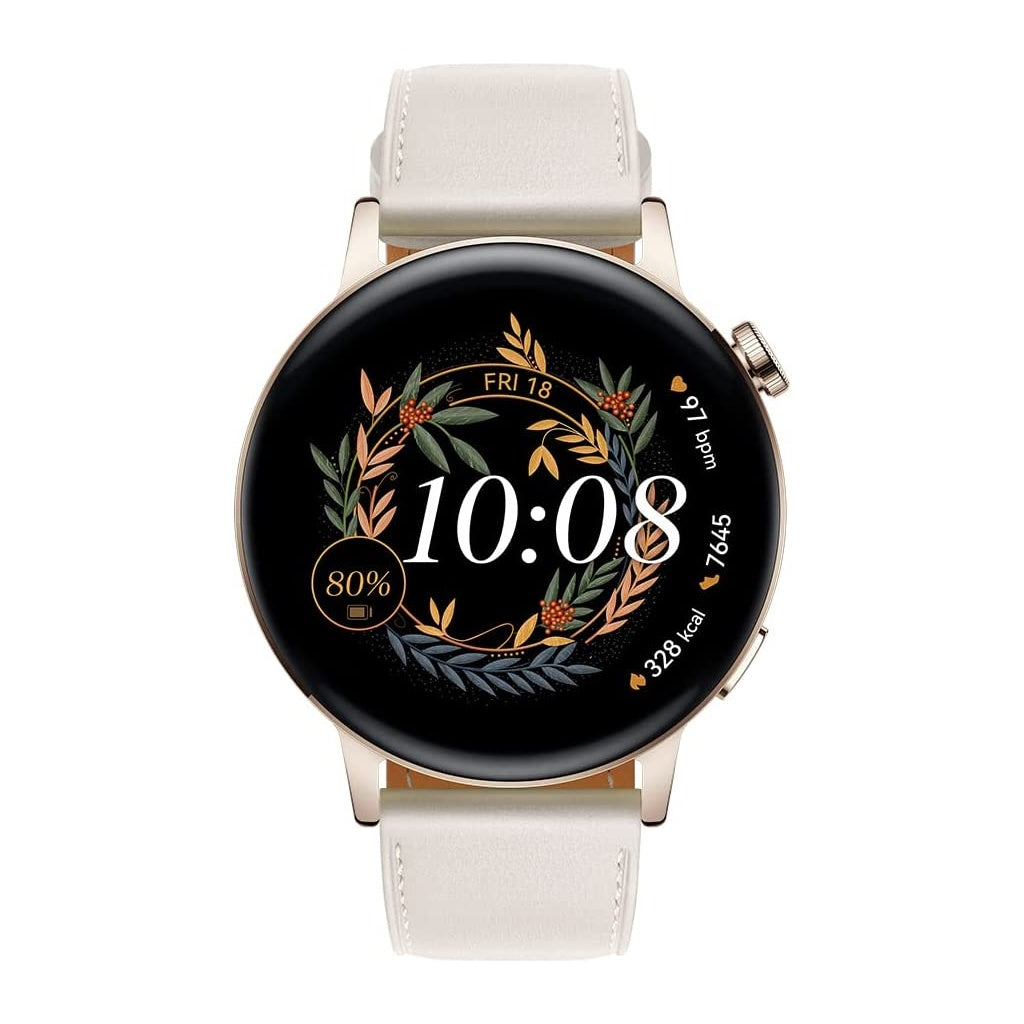 Produktbild Smartwatch - HUAWEI Watch GT 3 MIL-B19 42mm Gold Edelstahlgehäuse mit Lederarmband Weiß