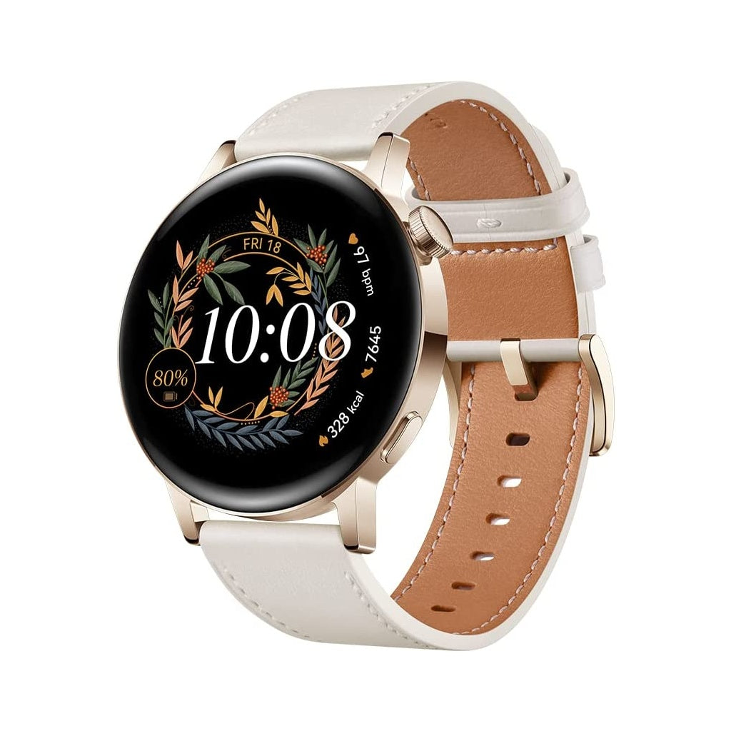 Produktbild Smartwatch - HUAWEI Watch GT 3 MIL-B19 42mm Gold Edelstahlgehäuse mit Lederarmband Weiß