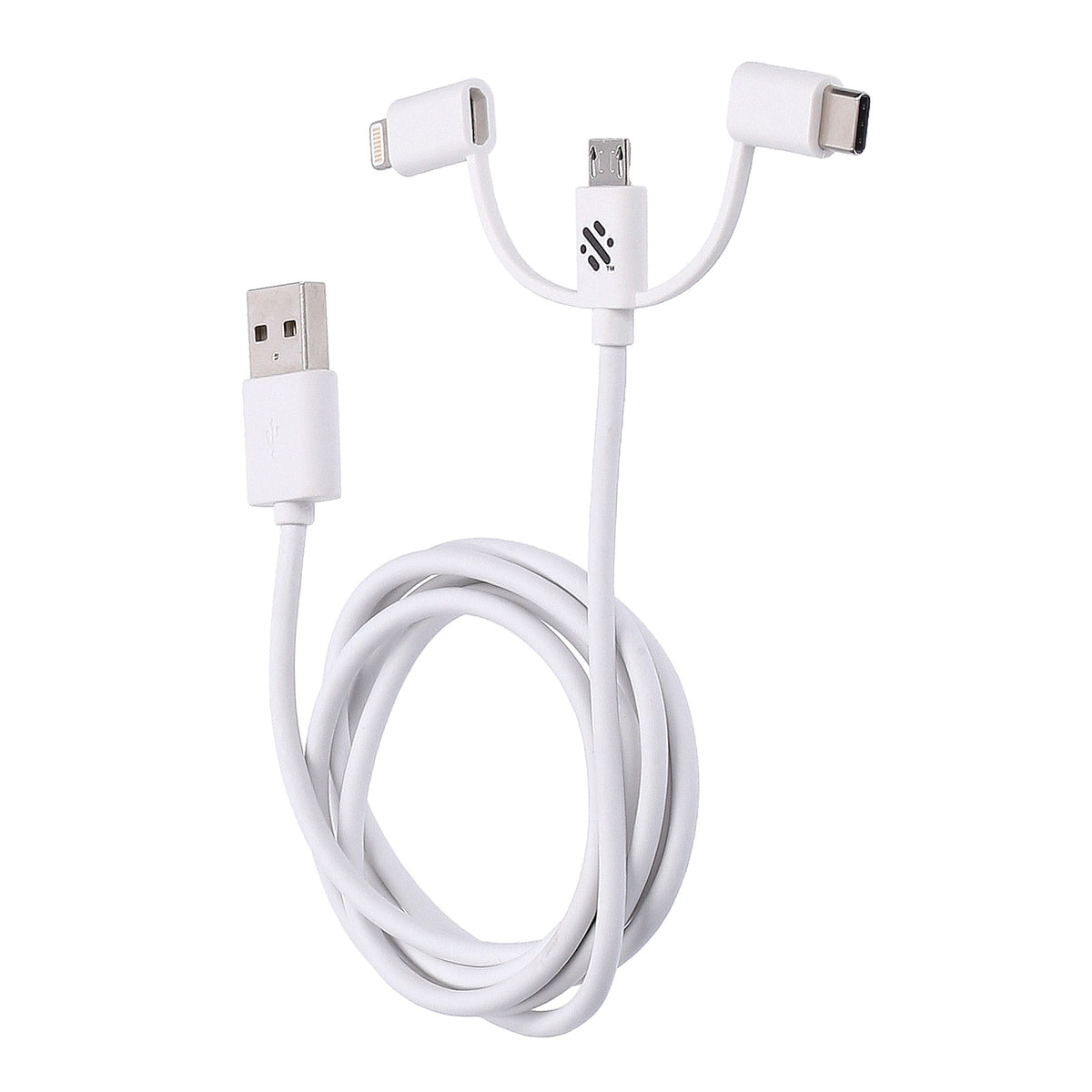 Produktbild Lade- und Sync-Kabel - Swipe 3 in 1 USB-Lade- und Syncronisatiionskabel mit USB-C, Micro-USB, Lightning-Anschluss in weiß