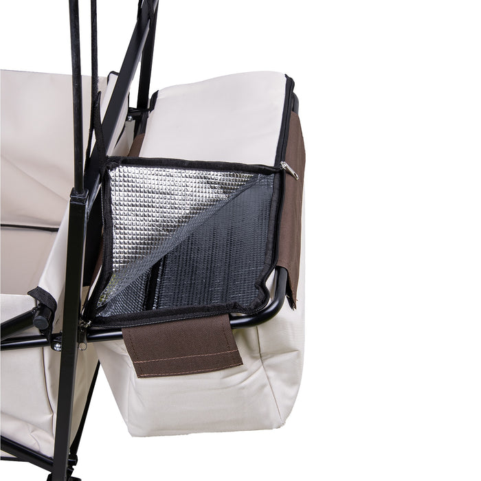 TP faltbarer Bollerwagen Beige mit abnehmbarem Dach Teleskopgriff, Kühltasche und Vorderradbremse