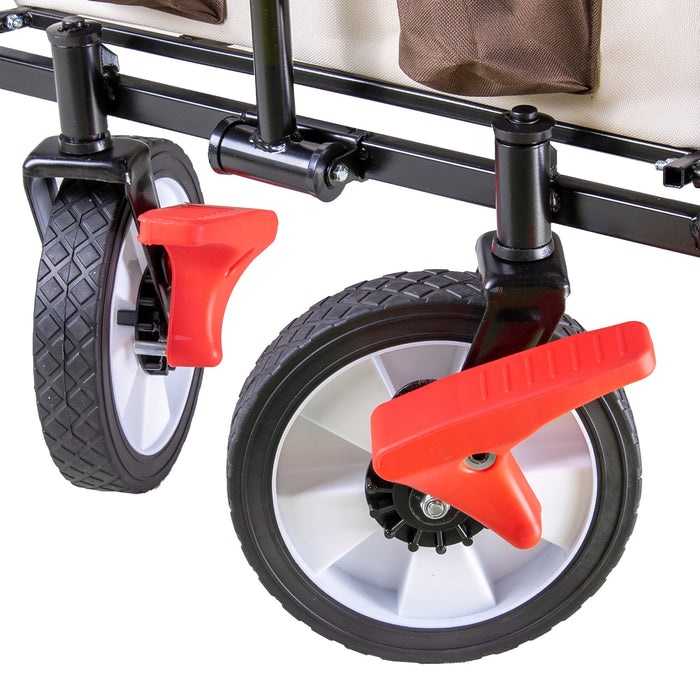 TP faltbarer Bollerwagen Beige mit abnehmbarem Dach Teleskopgriff, Kühltasche und Vorderradbremse