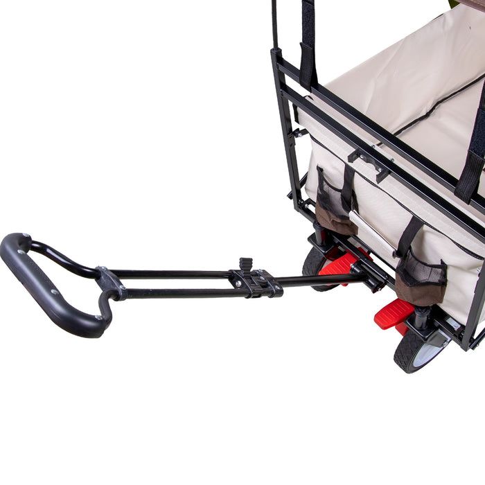 TP faltbarer Bollerwagen Beige mit abnehmbarem Dach Teleskopgriff, Kühltasche und Vorderradbremse