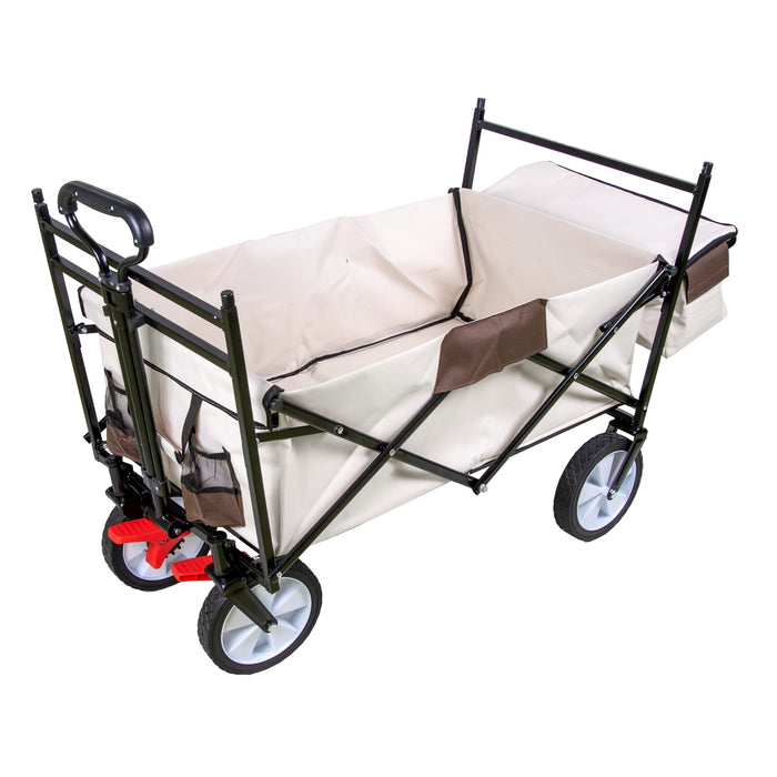 TP faltbarer Bollerwagen Beige mit abnehmbarem Dach Teleskopgriff, Kühltasche und Vorderradbremse