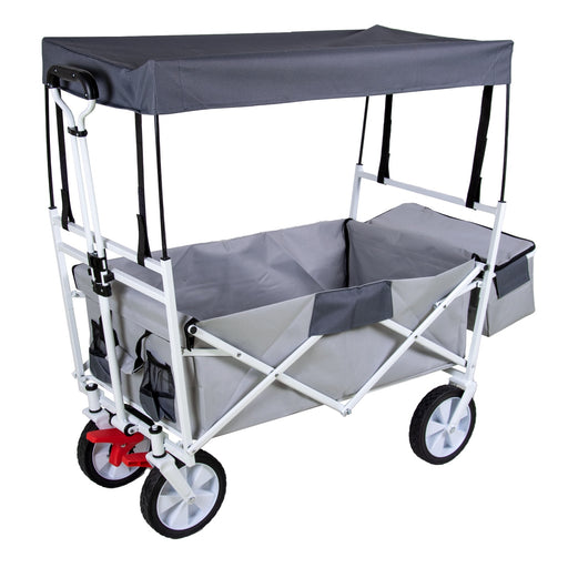 Produktbild Handwagen - TP faltbarer Bollerwagen abnehmbares Dach hellgrau Teleskopgriff, Kühltasche und Vorderrad-Bremse