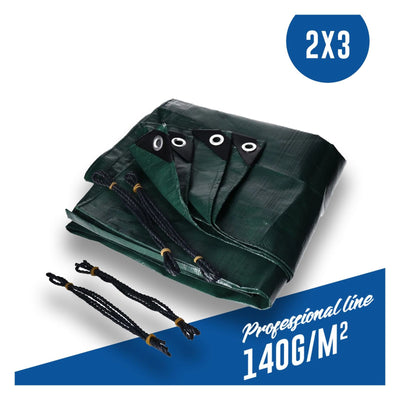 Abdeckplane, Gewebeplane 140g/m² grün inkl. Seil Befestigungsseil, mit Ecken- und Randverstärkung 2 x 3 Meter