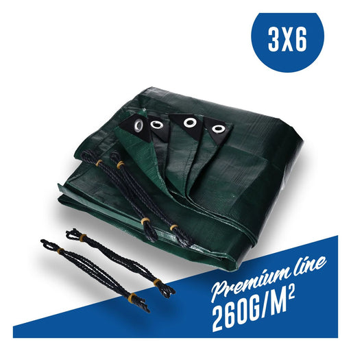 Produktbild Abdeckplane - Abdeckplane, Gewebeplane 260g/m² grün inkl. 4x Befestigungsseil, mit Ecken- und Randverstärkung 3 x 6 Meter