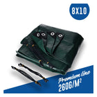 Abdeckplane, Gewebeplane 260g/m² grün inkl. 4x Befestigungsseil, mit Ecken- und Randverstärkung 8 x 10 Meter