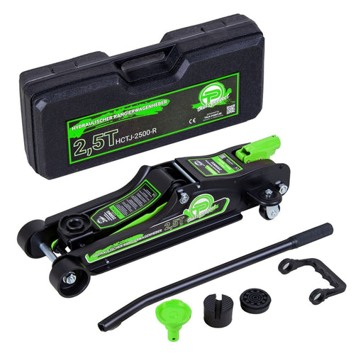 Produktbild Rangierwagenheber - TP Hydraulischer KFZ-Rangierwagenheber 2,5t Koffer, SUV-Adapter und 2x Gummiauflage Grün