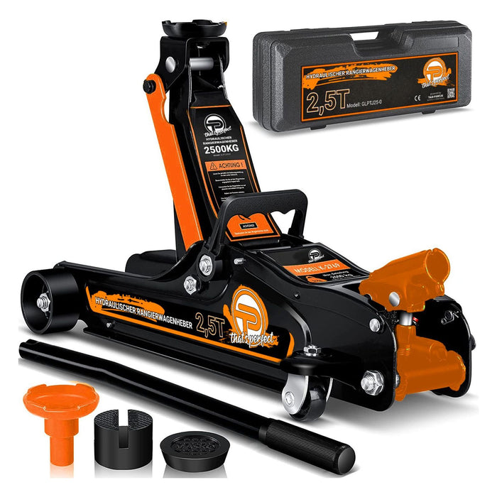 TP Hydraulischer KFZ-Rangierwagenheber 2,5t orange Koffer, SUV-Adapter und 2x Gummiauflage