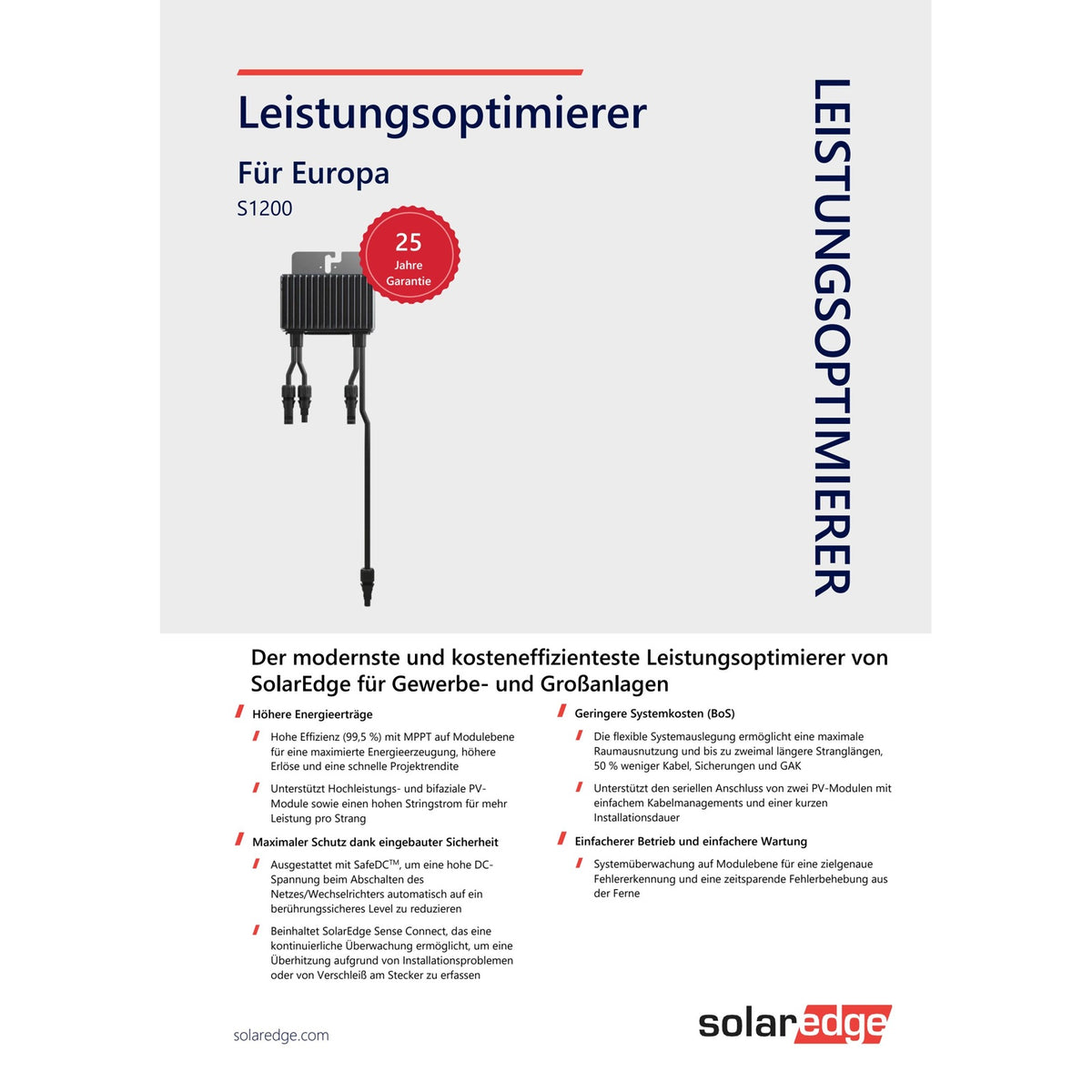 Produktbild Wechselrichter - SolarEdge Optimierer S-Series, 2 Module S1200-1GM4MBV - 0 % MwSt. (gem. § 12 Abs. 3 UStG)
