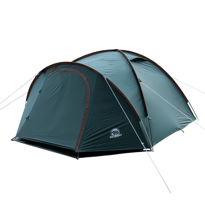 Campingzelt für 3-4 Personen, doppelwandig, stabil wasserdicht, verdunkelter Innenraum inkl. Tasche Grün/Braun