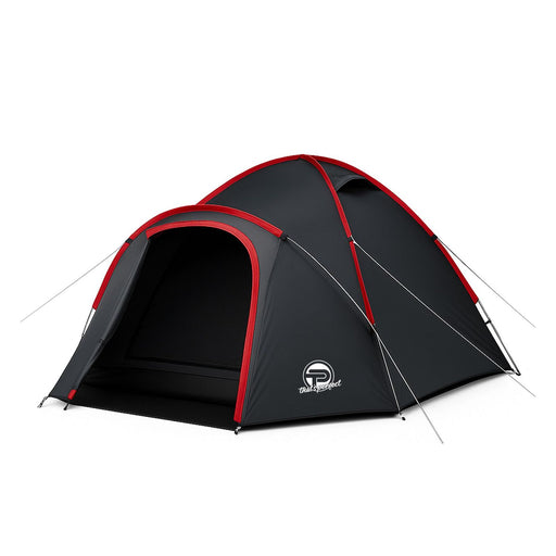 Produktbild Campingzelt - Campingzelt für 3-4 Personen, doppelwandig, stabil wasserdicht, verdunkelter Innenraum inkl. Tasche Grau/Rot