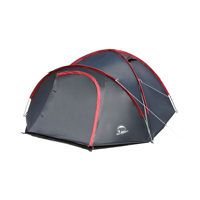 Campingzelt für 3-4 Personen, doppelwandig, stabil wasserdicht, verdunkelter Innenraum inkl. Tasche Grau/Rot