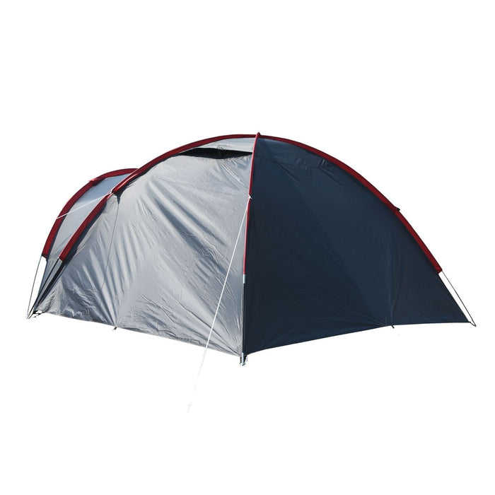 Campingzelt für 3-4 Personen, doppelwandig, stabil wasserdicht, verdunkelter Innenraum inkl. Tasche Grau/Rot