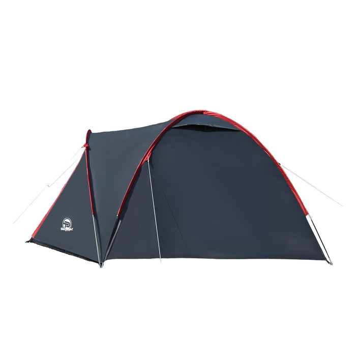 Campingzelt für 3-4 Personen, doppelwandig, stabil wasserdicht, verdunkelter Innenraum inkl. Tasche Grau/Rot