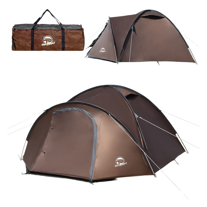 Campingzelt für 3-4 Personen, doppelwandig, stabil wasserdicht, verdunkelter Innenraum inkl. Tasche Braun/Grau