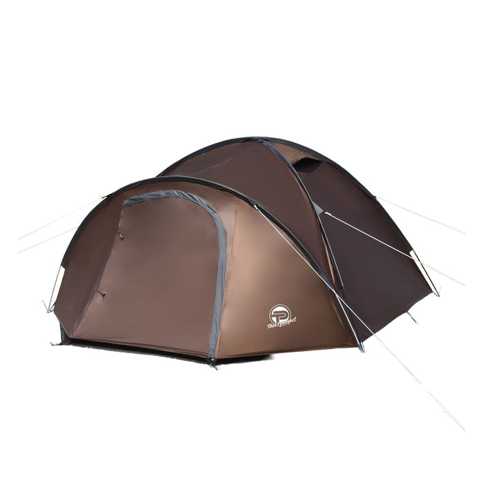 Campingzelt für 3-4 Personen, doppelwandig, stabil wasserdicht, verdunkelter Innenraum inkl. Tasche Braun/Grau