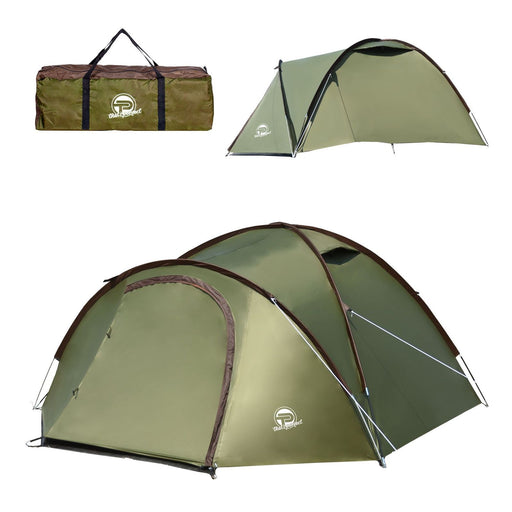 Produktbild Campingzelt - Campingzelt für 3-4 Personen, doppelwandig, stabil wasserdicht, verdunkelter Innenraum inkl. Tasche Khaki/Braun