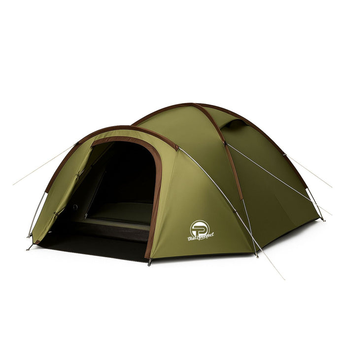 Campingzelt für 3-4 Personen, doppelwandig, stabil wasserdicht, verdunkelter Innenraum inkl. Tasche Khaki/Braun