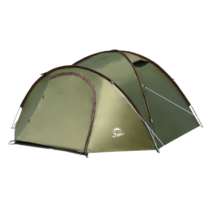 Campingzelt für 3-4 Personen, doppelwandig, stabil wasserdicht, verdunkelter Innenraum inkl. Tasche Khaki/Braun