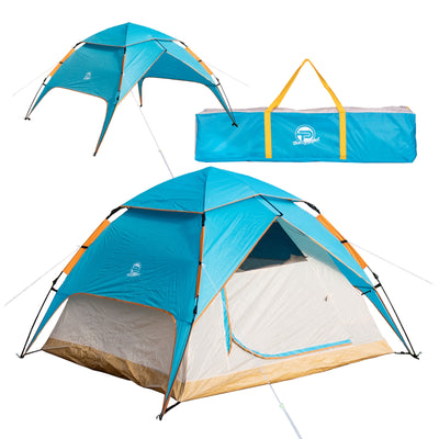 Automatik-Campingzelt Zelt für 3-4 Person doppelwandig, wasserdicht Türkis/Beige