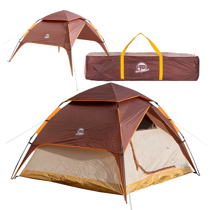 Automatik-Campingzelt Pop-Up Zelt für 3-4 Personen doppelwandig, wasserdicht inkl. Tragetasche Braun/Beige