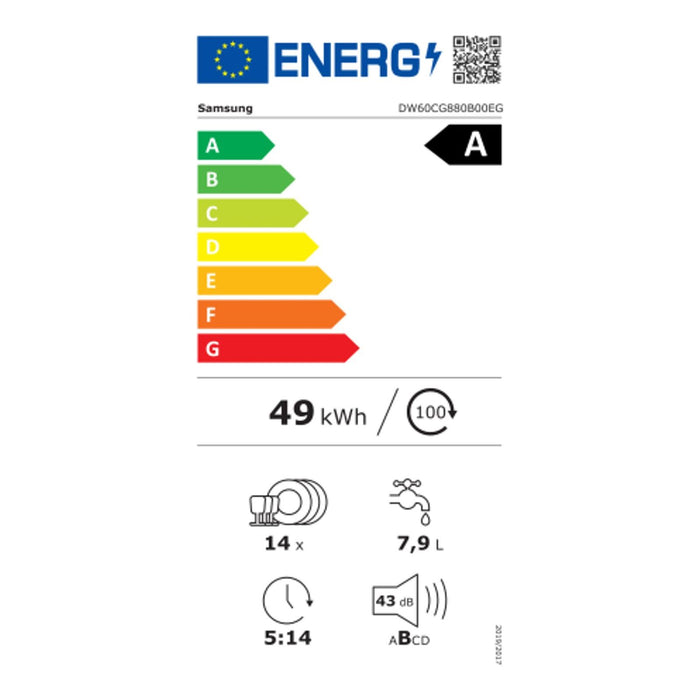 Samsung DW60CG880B00EG DW8700B Geschirrspüler Vollintegrierbar 60 cm 14 Maßgedecke