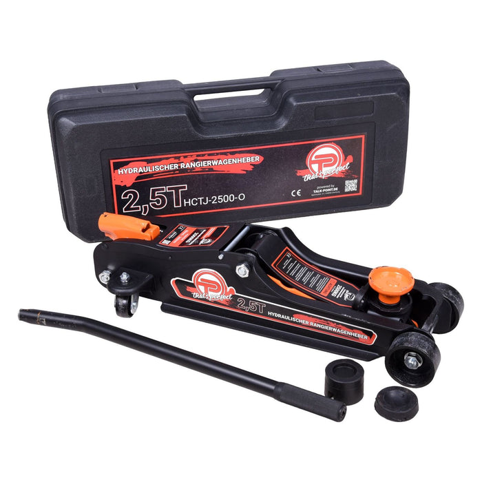 TP Hydraulischer KFZ-Rangierwagenheber 2,5t orange Koffer, SUV-Adapter und 2x Gummiauflage
