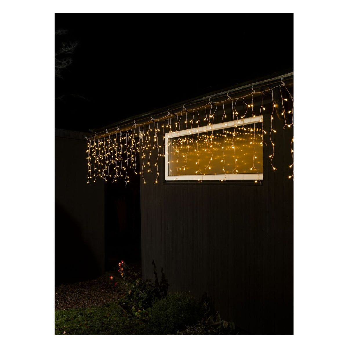 Produktbild LED-Lichternetz - Konstsmide LED Solar Eisregenvorhang mit 200 Lichtern in Bernstein 3676-803SP