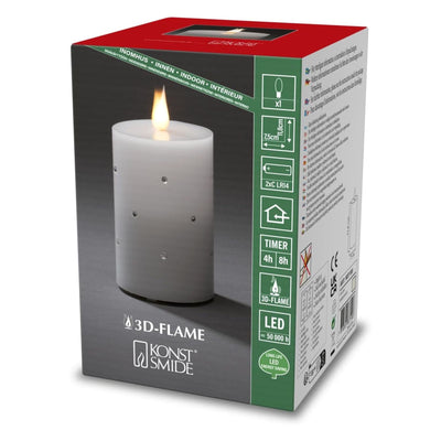 LED Echtwachskerze weiß mit 3D Flamme Kristallen batteriebetrieben