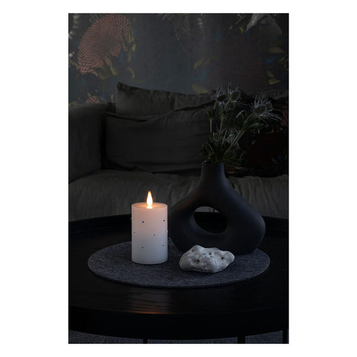 Produktbild LED-Kerze - Konstsmide LED Echtwachskerze weiß mit 3D Flamme Kristallen batteriebetrieben