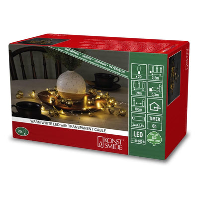 LED Dekolichterkette, Perlen, messing farben, 6h Timer, 20 warm weiße Dioden
