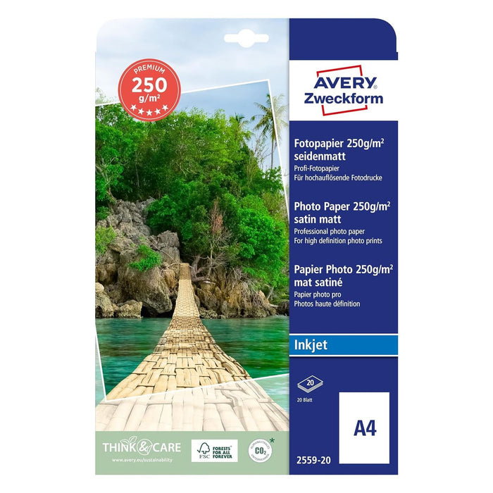 AVERY Zweckform 2559-20 Premium Inkjet Fotopapier A4 210 x 297 mm seidenmatt 20 Blatt