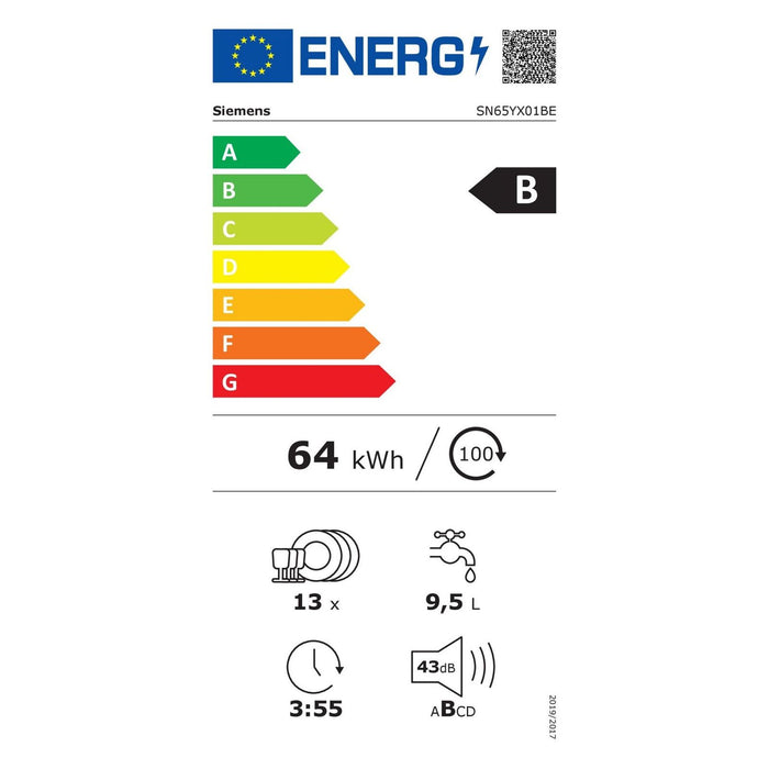 Siemens iQ500 SN65YX01BE Geschirrspüler Vollintegrierbar 13 Maßgedecke B