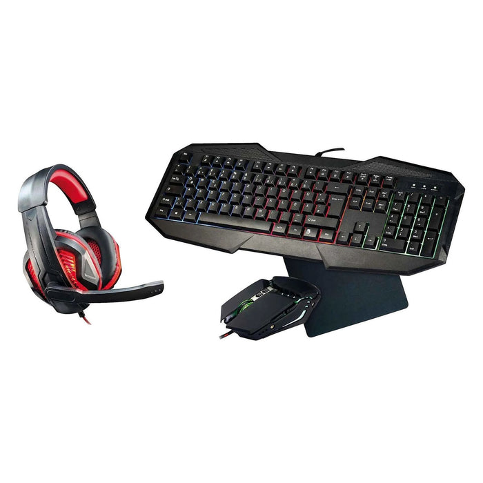 Teccus Gaming Eingabeset 4in1-Bundle Tastatur Maus Headset Mauspad kabelgebunden RGB schwarz