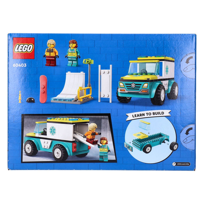 LEGO City 60403 Rettungswagen und Snowboarder Krankenwagen-Spielset mit Spielzeug-Auto