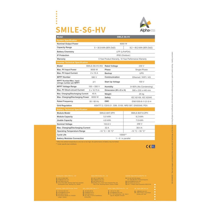 Alpha ESS Smile-S6-HV-INV Hybrid-Wechselrichter 6 kW einphasig - 0 % MwSt.