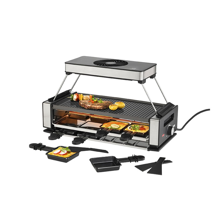 Unold Raclette Smokeless Raclette 1200 Watt Raclettegrill mit aufsteckbarem Dunstabzug schwarz