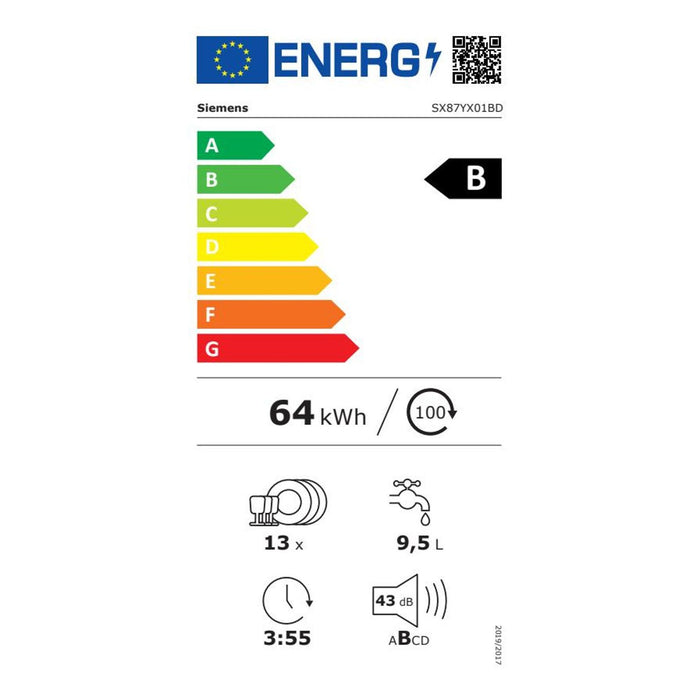 Siemens iQ700 SX87YX01BD Einbaugeschirrspüler voll integriert 13 Maßgedecke B