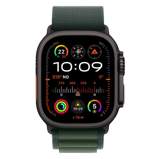 Produktbild Fitnessuhr - Apple Watch Ultra 2 49mm GPS + 4G Titangehäuse Schwarz Alpine Loop Dunkelgrün M, Gehäuse Schwarz