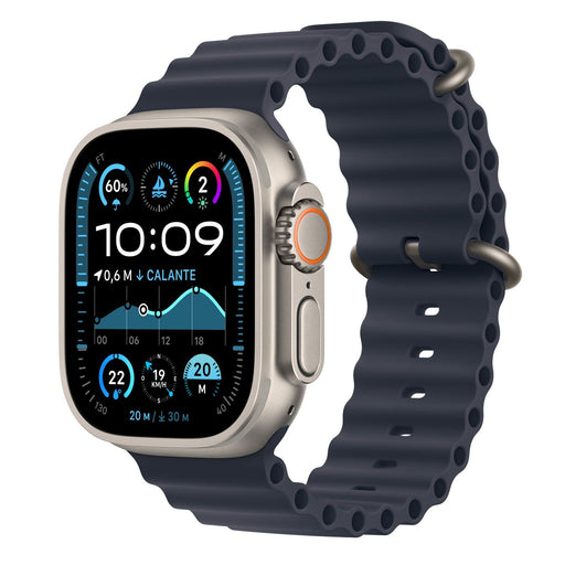 Produktbild Fitnessuhr - Apple Watch Ultra 2 49mm GPS + 4G Titangehäuse Ocean Armband Navyblau, Titangehäuse Natur