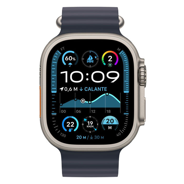 Apple Watch Ultra 2 49mm GPS + 4G Titangehäuse Ocean Armband Navyblau, Titangehäuse Natur