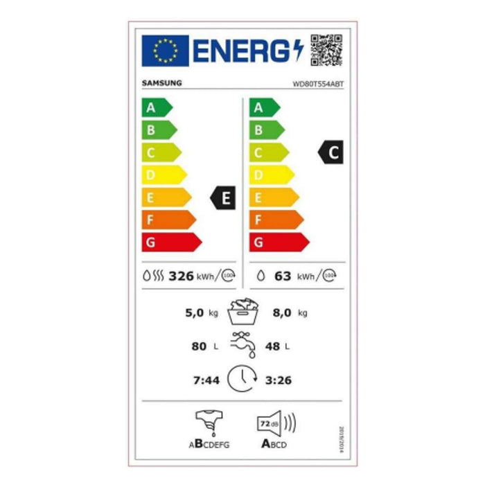 Samsung WD80T554ABT Waschtrockner Freistehend Frontlader Weiß