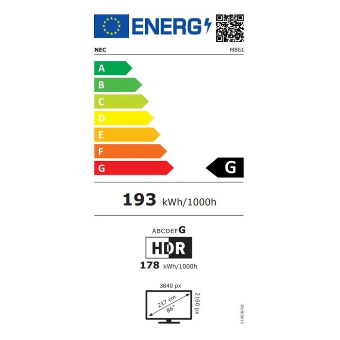 NEC MultiSync M861 Digital Beschilderung Flachbild 4K Ultra HD Schwarz 86 Zoll