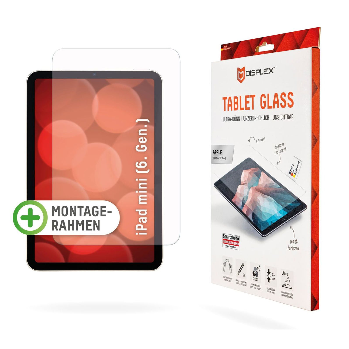 Produktbild Displayschutzglas - Displex Tablet Glass (9H) für Apple iPad mini 8,3 Eco-Montagerahmen L-Form unzerbrechlich ultra dünn