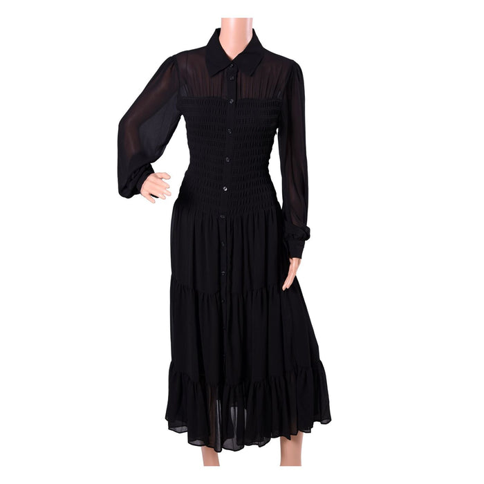 Michael Kors Gesmoktes Hemdkleid aus Georgette schwarz Damen XS