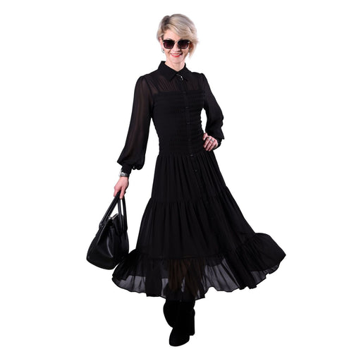 Produktbild Shirtkleid - Michael Kors Gesmoktes Hemdkleid aus Georgette schwarz Damen S